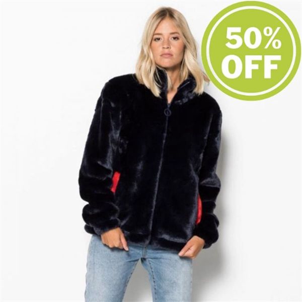 Fila Vinterjacka Dam Marinblå - Arianna High Neck Fur Cozy Fur For The Vinter,43761-NUEZ